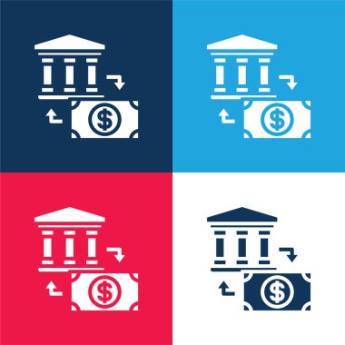 Bank blue and red four color minimal icon set clipart