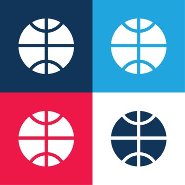 Basketbol topu mavi ve kırmızı dört renk minimal simge kümesi