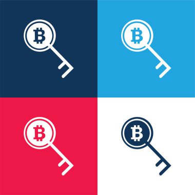 Bitcoin Anahtarı veya Parola Sembolü Mavi ve Kırmızı Dört Renk minimal simgesi