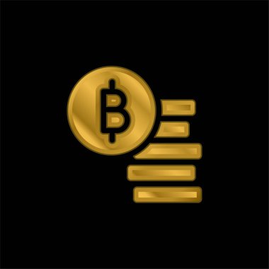Bitcoin altın kaplama metalik simge veya logo vektörü