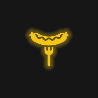 Bratwurst On Fork yellow glowing neon icon clipart