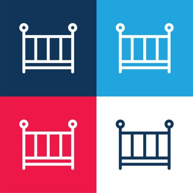 Bebek yatağı mavi ve kırmızı dört renk minimal simge kümesi