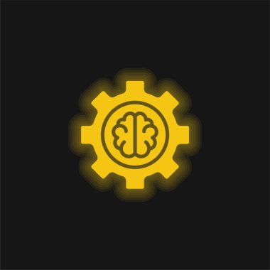 Yapay Zeka sarı parlak neon simgesi