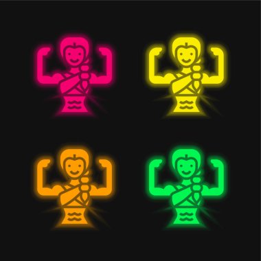 Bodybuilding four color glowing neon vector icon clipart