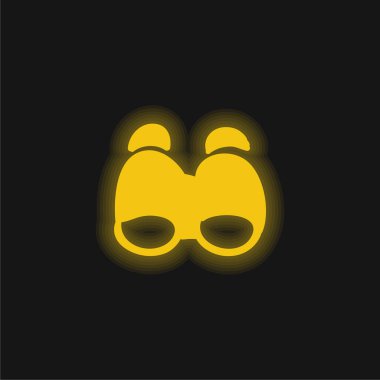 Binoculars yellow glowing neon icon clipart