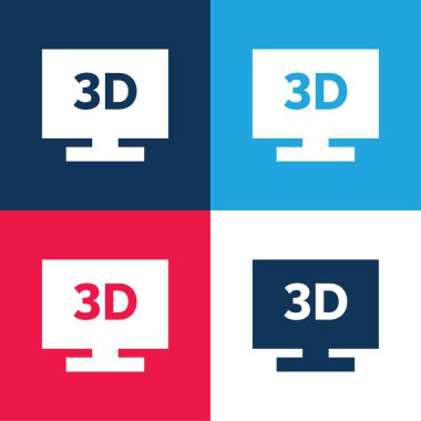 3d mavi ve kırmızı dört renk minimal simge kümesi