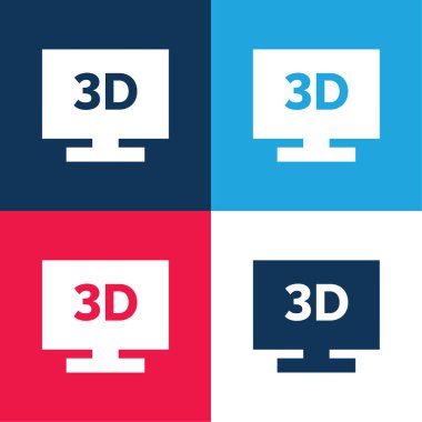 3d blue and red four color minimal icon set clipart