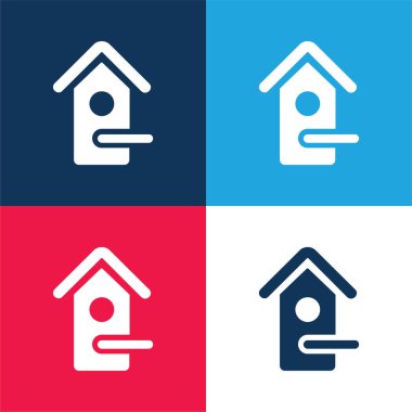 Bird House blue and red four color minimal icon set clipart
