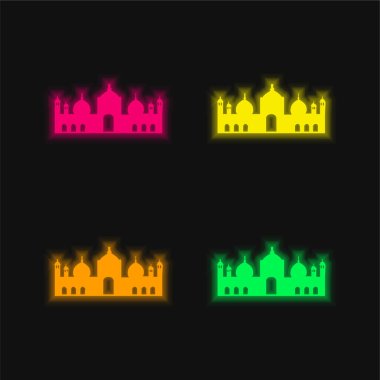 Badshahi Camii 'nin dört renkli parlak neon vektör simgesi