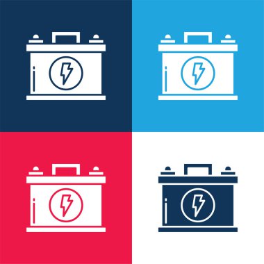 Battery blue and red four color minimal icon set clipart
