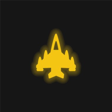 Dört Motorlu Uçak Sarı Parlak Neon simgesi