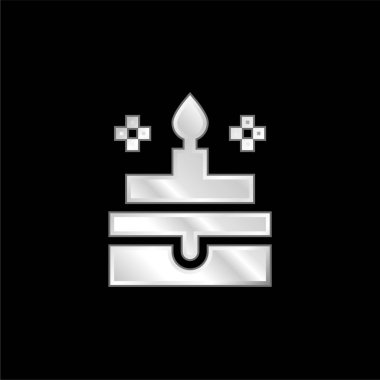 Birthday Cake silver plated metallic icon clipart