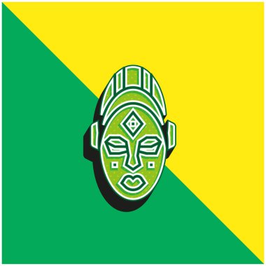 Afrika Maskesi Yeşil ve Sarı 3D modern vektör simgesi logosu