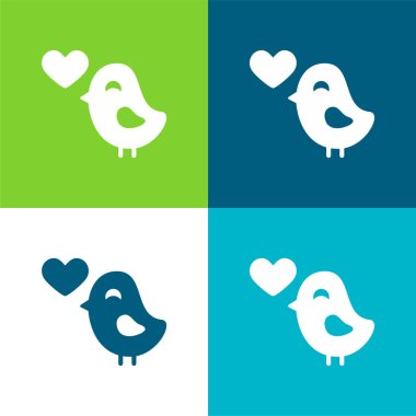 Bird In Love Flat four color minimal icon set clipart