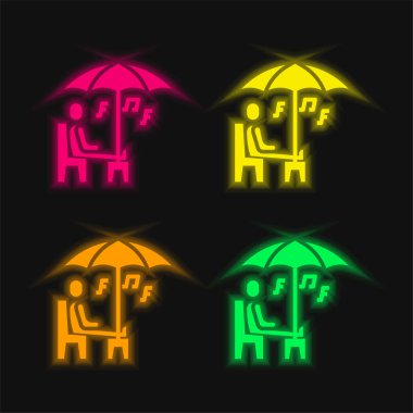 Bench four color glowing neon vector icon clipart
