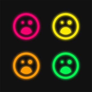 Siyah Göz ve Açık Ağız Duygu Karesi Dört Renkli Parlak Neon Vektör Simgesi