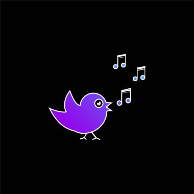 Bird Singing With Musical Notes blue gradient vector icon clipart