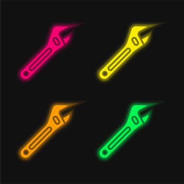 Adjustable Spanner four color glowing neon vector icon clipart