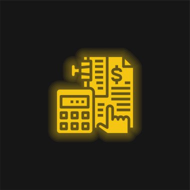 Bookkeeping yellow glowing neon icon clipart