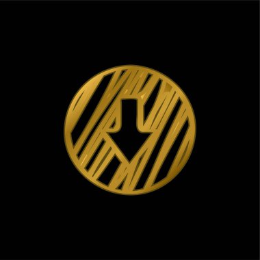 Arrow Down Taslak Çizilmiş Çember Altın kaplama metalik simge veya logo vektörü