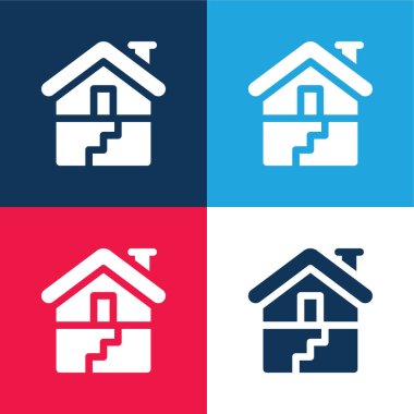 Basement blue and red four color minimal icon set clipart