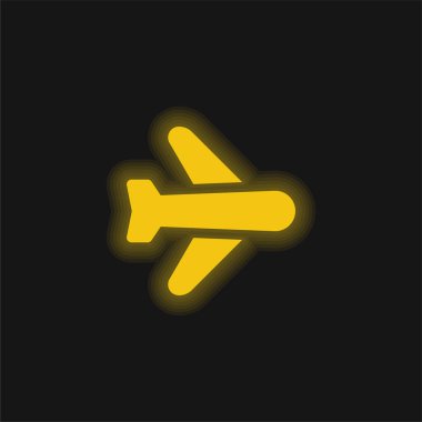 Uçak sarı parlayan neon simgesi