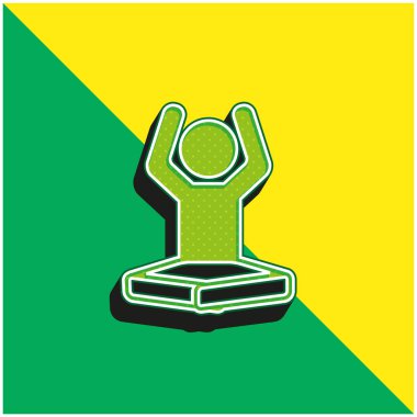 Çocuk Lotus Konumunda Kollarını esnetiyor Yeşil ve sarı 3D vektör logosu