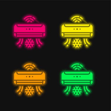 Air Conditioner four color glowing neon vector icon clipart