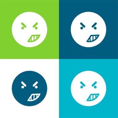 Yuvarlak Kare Dış Hattı 'nın Duygusal Yüzünde Öfke En az dört renk simgesi