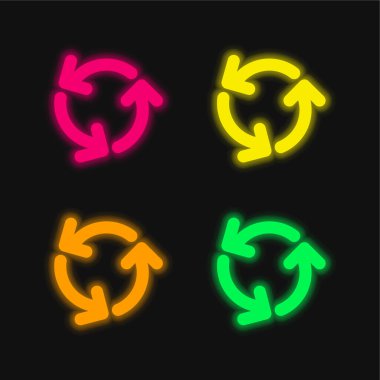 Arrows Circle Of Three Rotating In Counterclockwise Direction four color glowing neon vector icon clipart