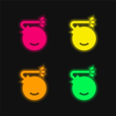 Bomba dört renk parlayan neon vektör simgesi