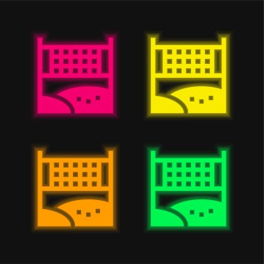 Plaj topu dört renk parlayan neon vektör simgesi