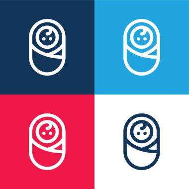 Baby blue and red four color minimal icon set clipart