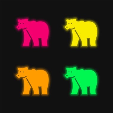 Bear four color glowing neon vector icon clipart