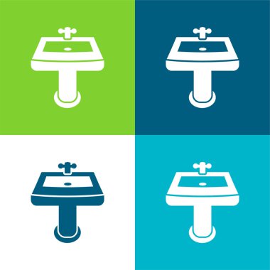 Banyo Lavabosu Düz 4 renk simgesi seti