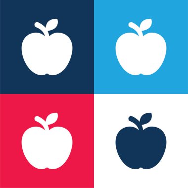 Apple Fruit blue and red four color minimal icon set clipart