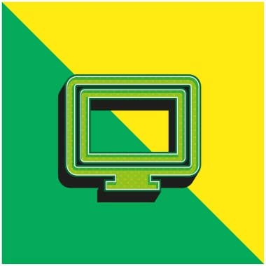 Büyük Bilgisayar Monitörü Yeşil ve Sarı 3D vektör simgesi logosu