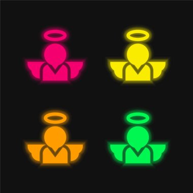 Melek dört renkli parlak neon vektör simgesi