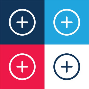 Add Circular Outlined Button blue and red four color minimal icon set clipart