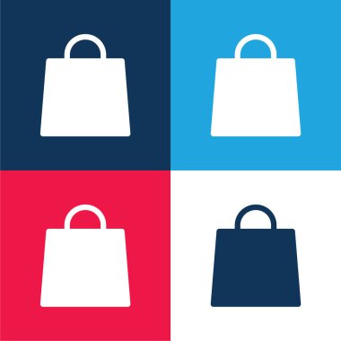 Poşet mavi ve kırmızı dört renk minimal simge seti