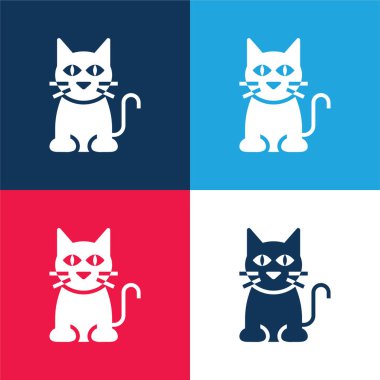 Siyah Kedi mavi ve kırmızı dört renk minimal simge kümesi