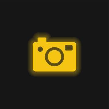 Big Photo Camera yellow glowing neon icon clipart
