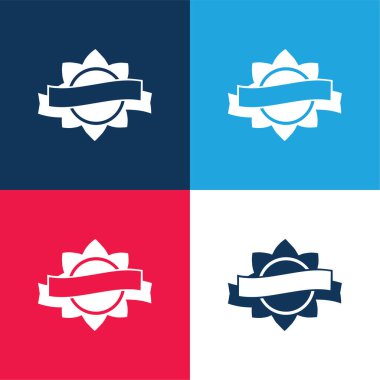 Dairesel Çiçek Şeklinin Ödül Etiketi Mavi ve Kırmızı Minimum Renk Seti