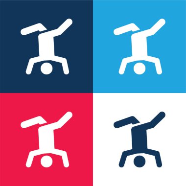 Breakdance mavi ve kırmızı dört renk minimal simge kümesi