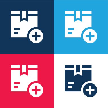 Kutu mavi ve kırmızı dört renk minimal simge kümesi