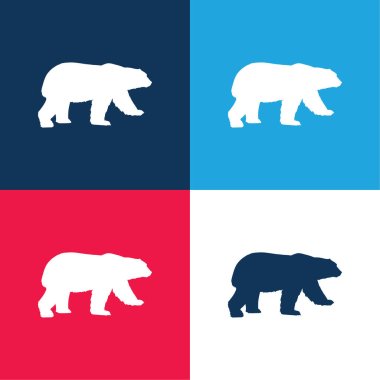 Bear Black Shape blue and red four color minimal icon set clipart