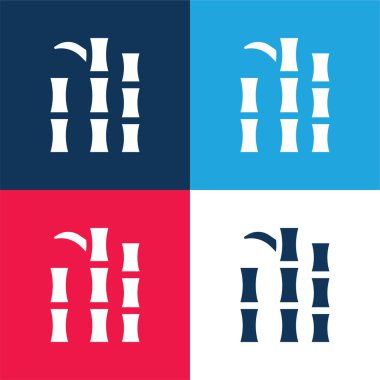 Bambu mavi ve kırmızı dört renk minimal simge kümesi