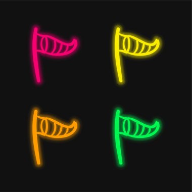 Beach Wind Socket Or Flag Striped Triangular Tool To Winds four color glowing neon vector icon clipart