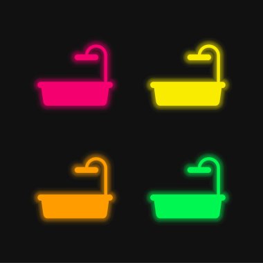 Küvet dört renk parlayan neon vektör simgesi