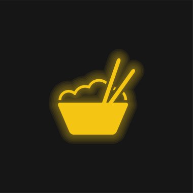 Pirinçli kase Ve yemek çubukları sarı parlak neon ikon